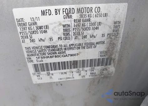 2012 Ford Explorer Limited z USA, uszkodzony, nr VIN 1FMHK8F80CGA79007